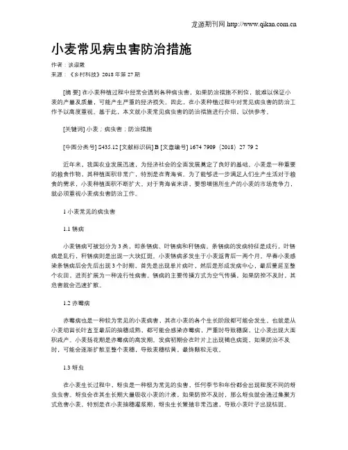 小麦常见病虫害防治措施
