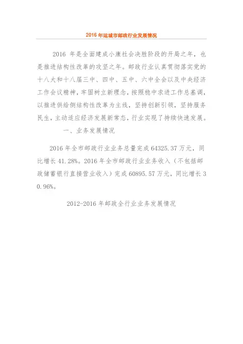 2016年运城市邮政行业发展情况