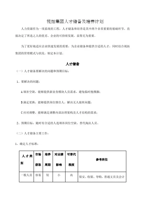 人才储备及培养计划