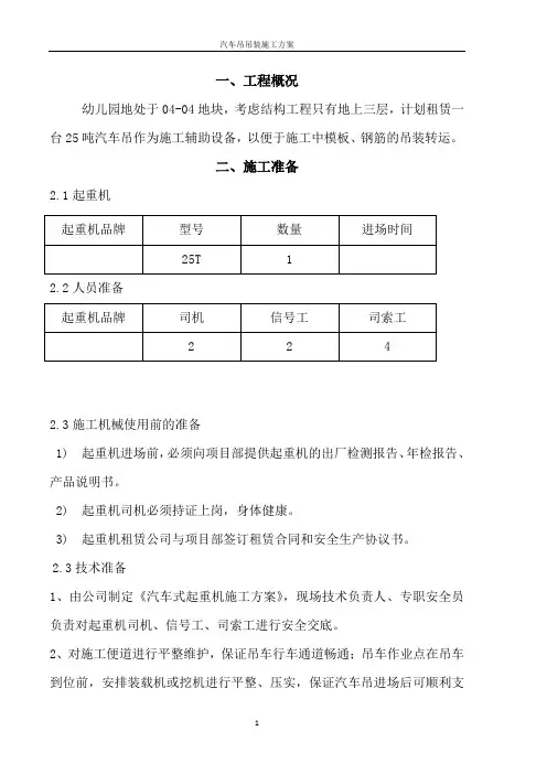 汽车吊车吊装施工方案