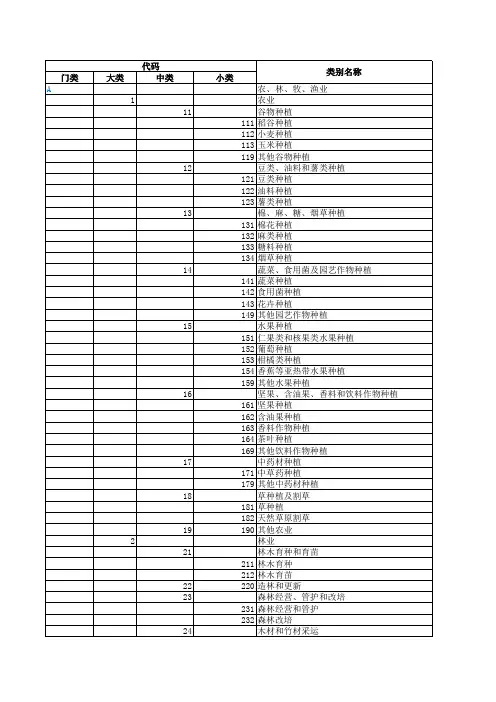新行业代码速查