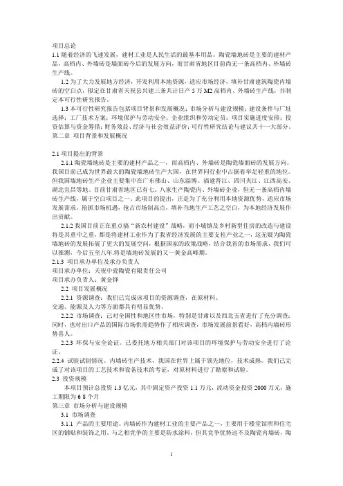 陶瓷公司可行性研究报告