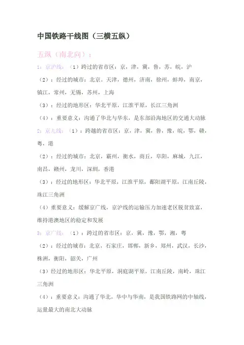 中国铁路干线图(三横五纵)