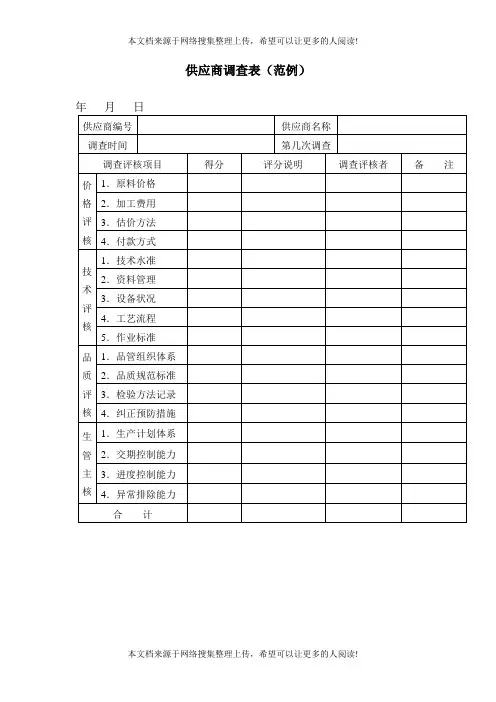 供应商调查表(范例)
