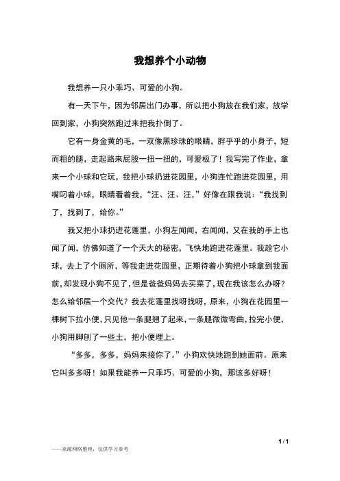 我想养个小动物_二年级作文