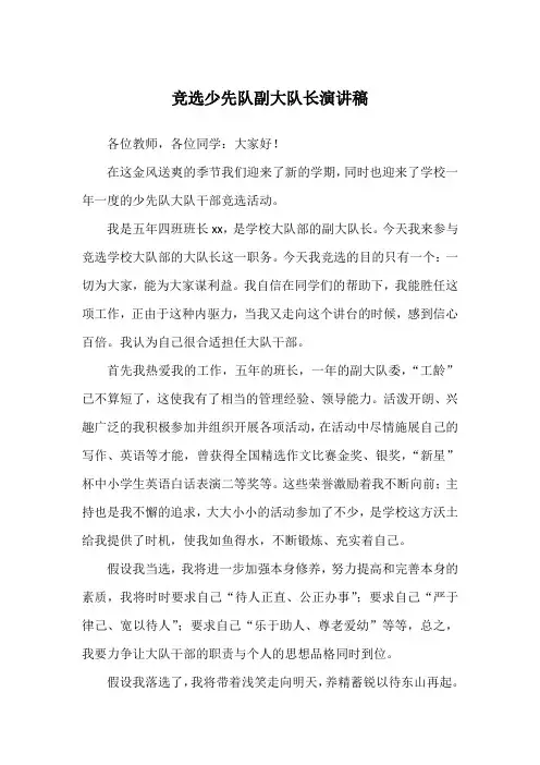 竞选少先队副大队长演讲稿