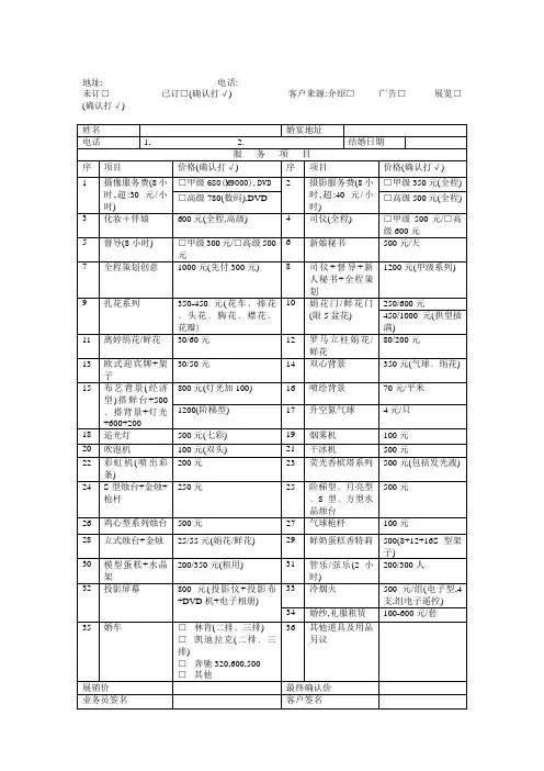 婚礼参考费用