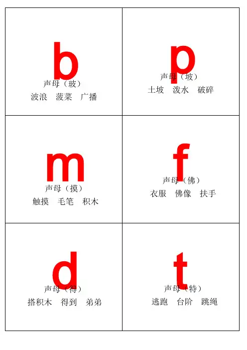 汉语拼音字母表卡片红色字读音A直接打印