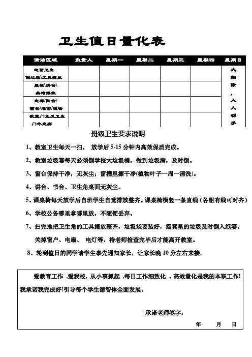 卫生值日量化表