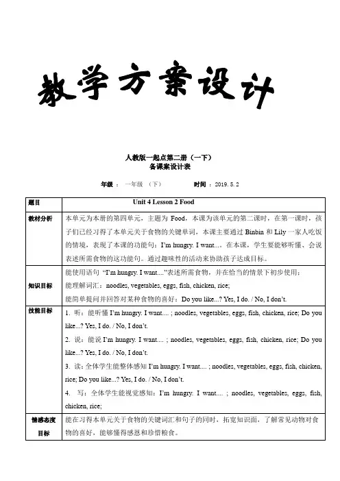 新人教版英语一年级起点下《Unit 4 Food-lesson 2》优质课教学设计_16
