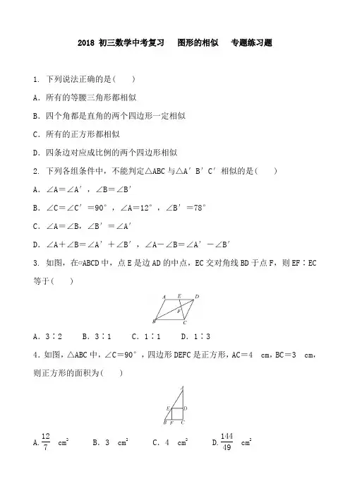 2018 初三数学中考复习   图形的相似   专题练习题 含答案 2