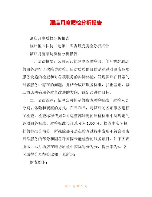 酒店月度质检分析报告