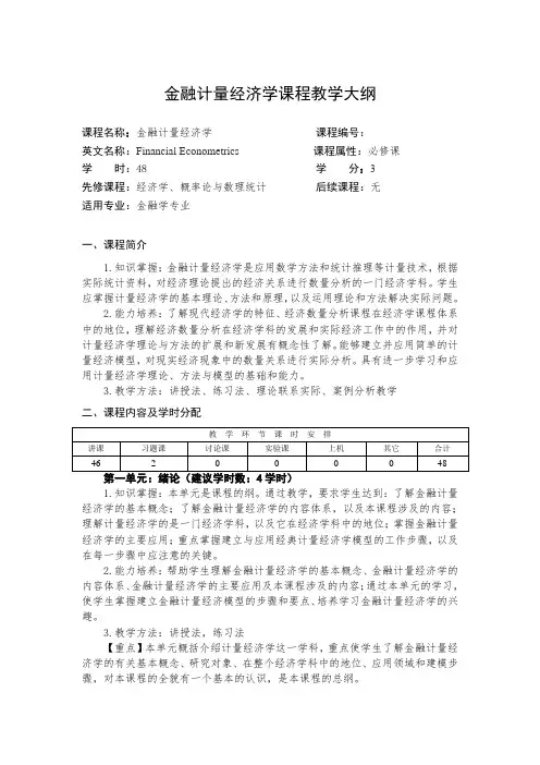 金融计量经济学教学大纲