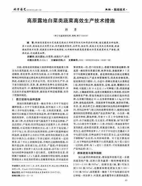 高原露地白菜类蔬菜高效生产技术措施