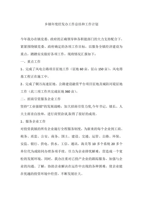 乡镇年度经发办工作总结和工作计划.docx