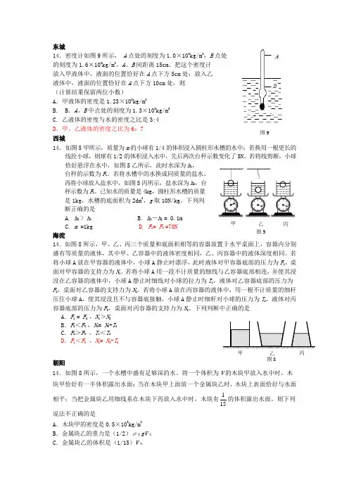 2013北京初中物理二模14题汇总