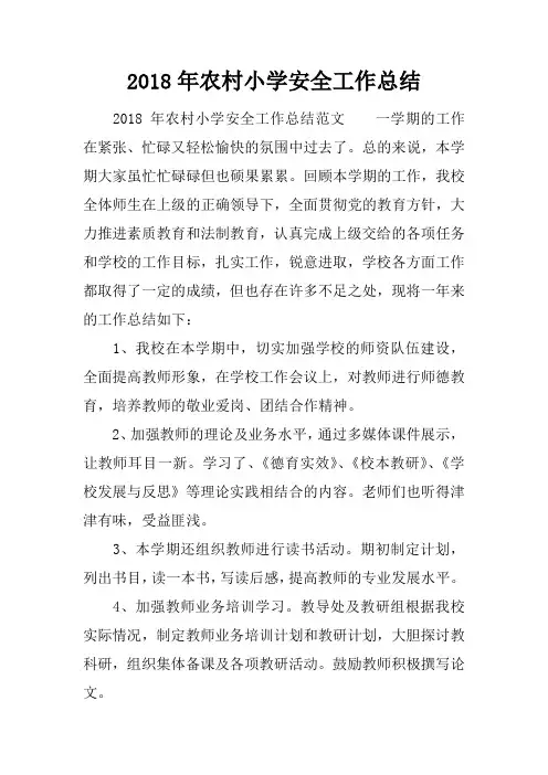2018年农村小学安全工作总结