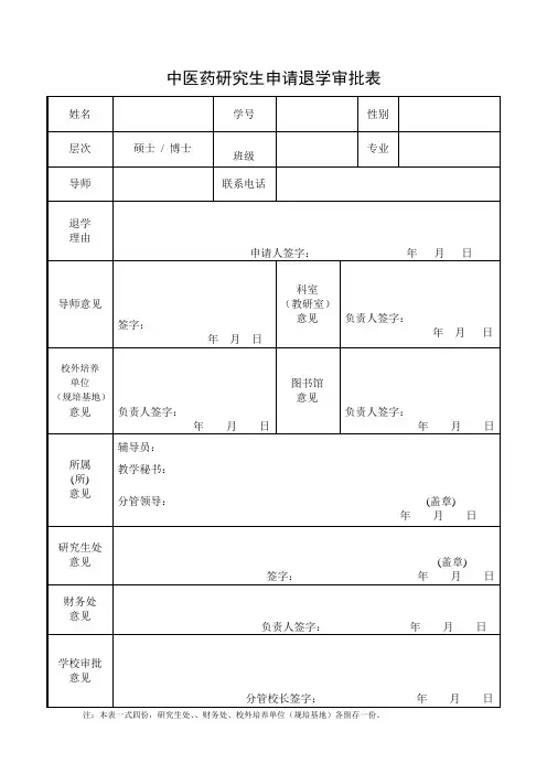 研究生申请退学审批表
