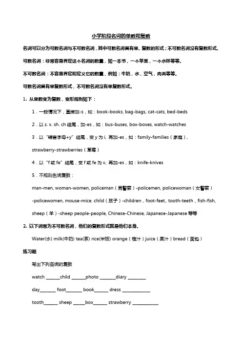小学英语名词变复数练习