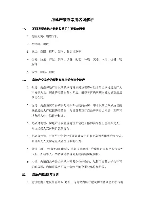 房地产策划常用名词解析