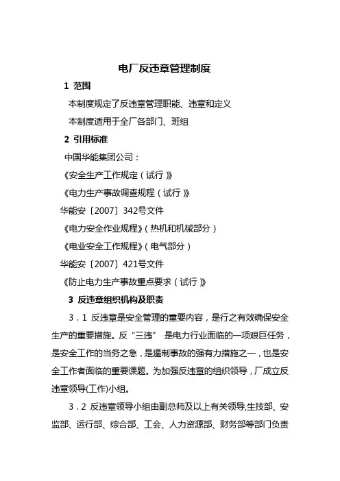 发电厂反违章管理制度