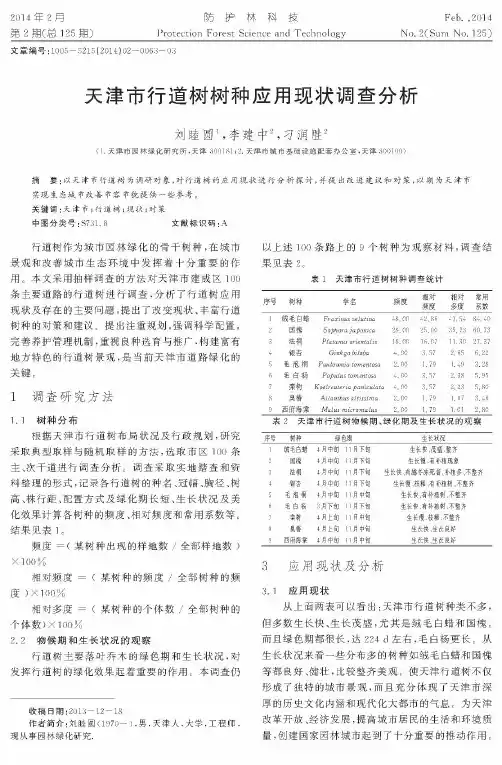 天津市行道树树种应用现状调查分析