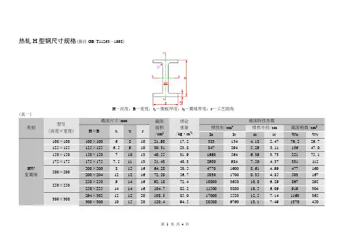 热轧H型钢尺寸规格表