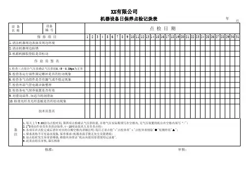 机器设备日保养点检记录表