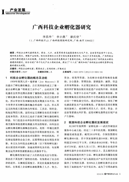 广西科技企业孵化器研究
