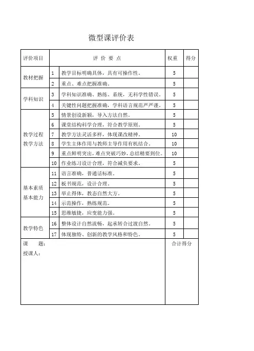 微型课评价表