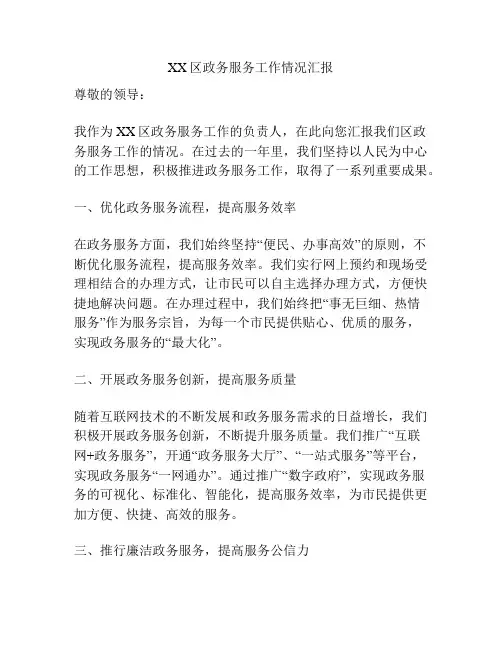 XX区政务服务工作情况汇报