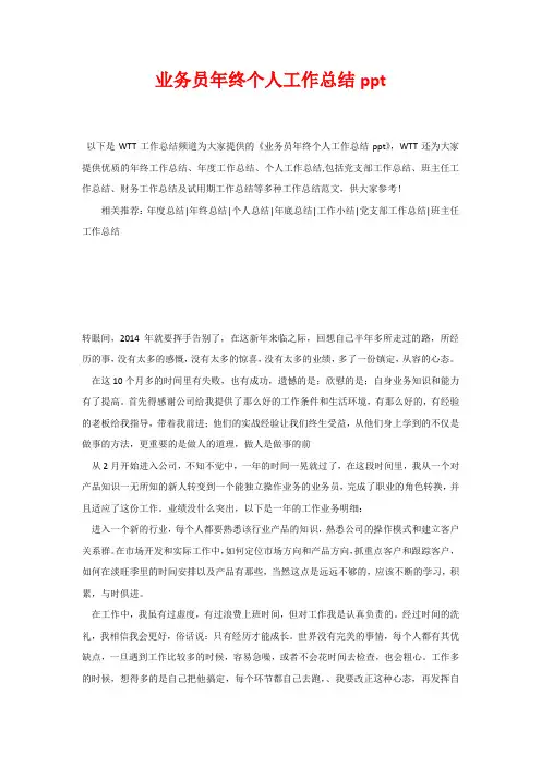 业务员年终个人工作总结