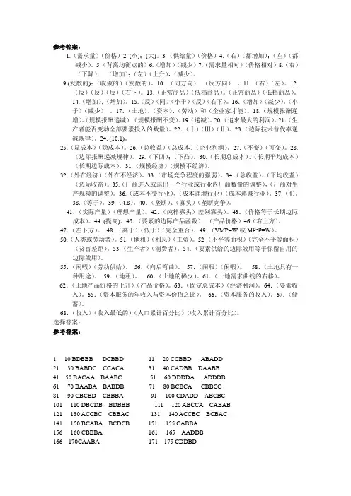 微观经济学题库--参考答案