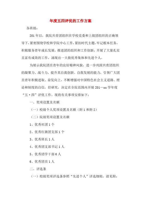 年度五四评优的工作方案