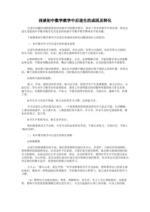 浅谈初中数学教学中后进生的成因及转化