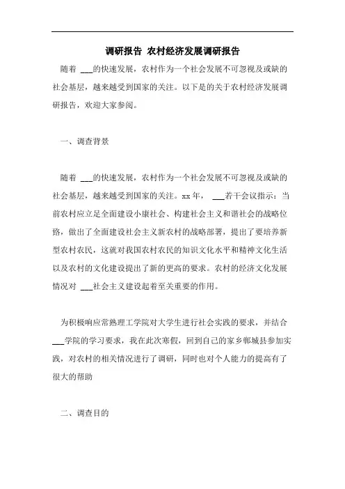 调研报告 农村经济发展调研报告