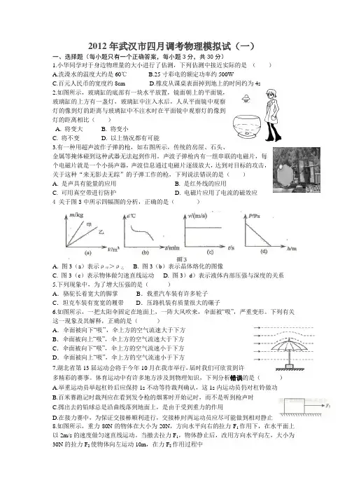 2012年武汉市九年级四月调考物理模拟试题 (1)