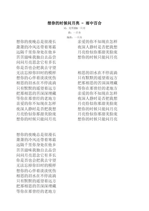 《想你的时候问月亮》歌词