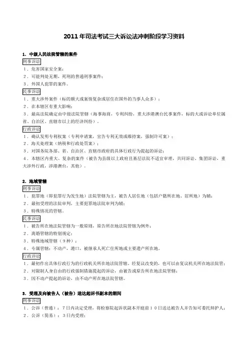 2011年司法考试三大诉讼法冲刺阶段学习资料