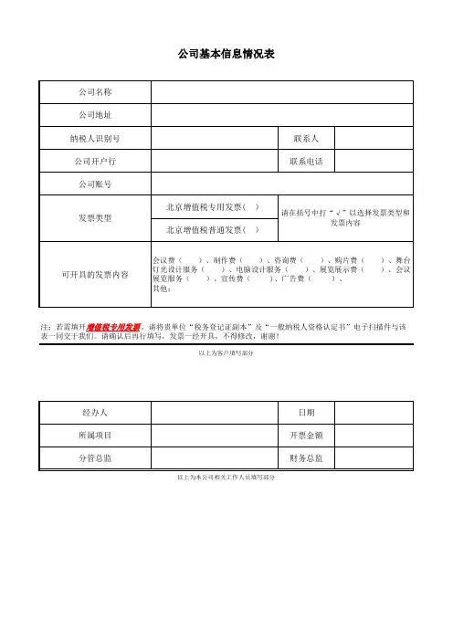 公司开票基本信息表