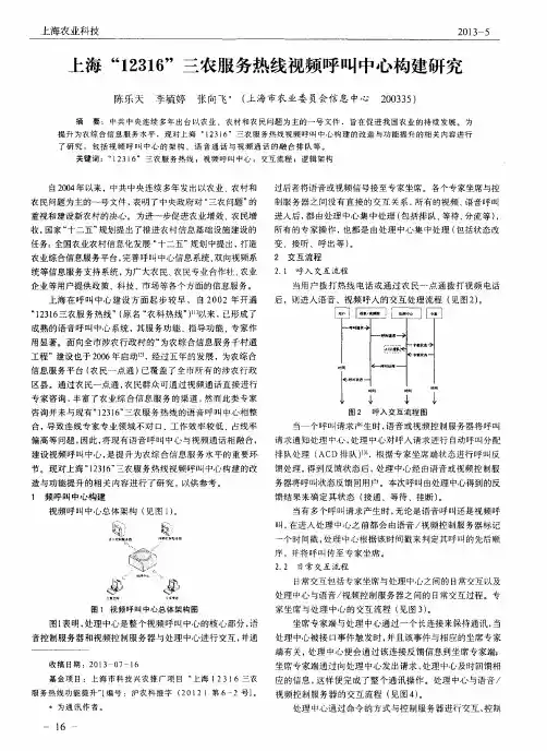 上海“12316”三农服务热线视频呼叫中心构建研究