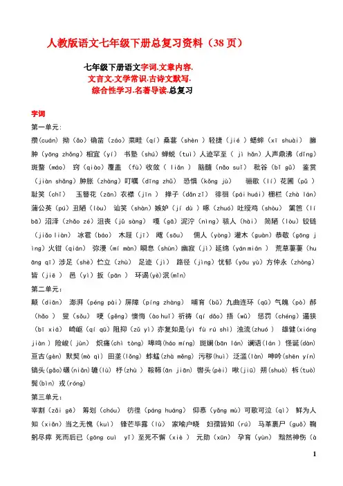 【人教版】语文七年级下册总复习资料精品(45页)