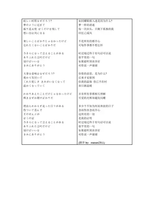 きみにありがとう 歌词中日翻译 版②