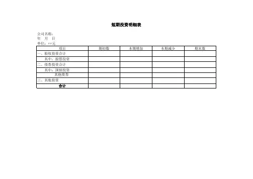 短期投资明细表模板