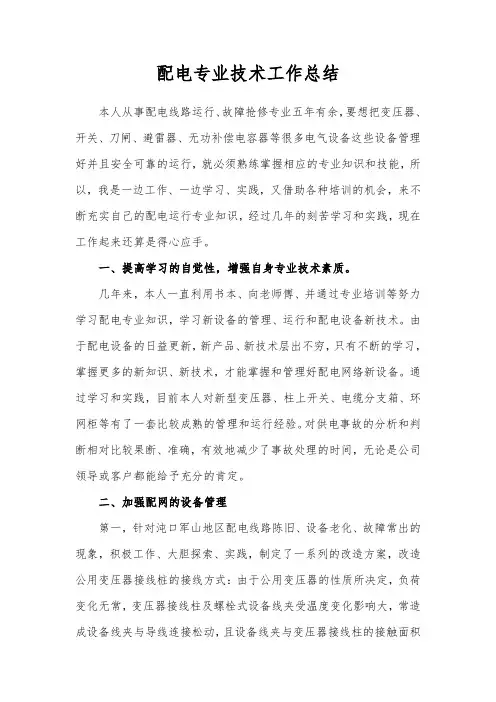 配电专业技术工作总结