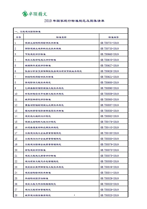 卓顶精文2019年上半年国家现行标准规范及图集清单.doc