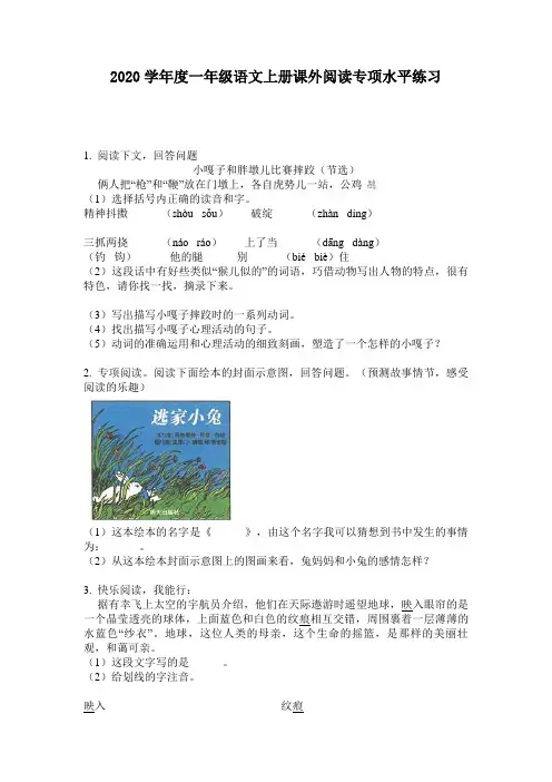 2020学年度一年级语文上册课外阅读专项水平练习