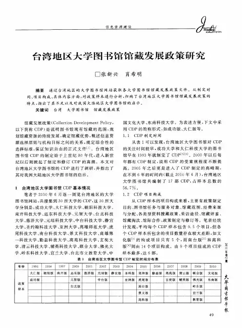 台湾地区大学图书馆馆藏发展政策研究