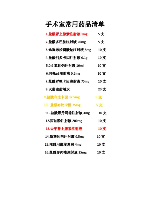 手术室常用药品清单