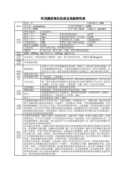 环戊烯的理化性质及危险特性表